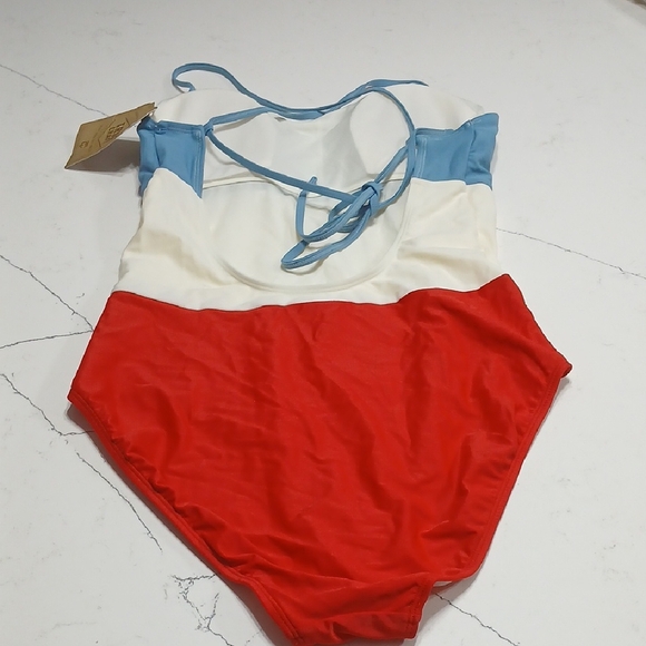 True Craft Swim Color Block Swimsuit - Red, White, and Blue, Padded, Size Xl - Picture 4 of 8